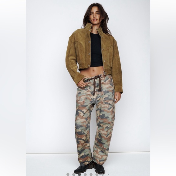 Free People Denim - NWT Free People We The Free Moxie Printed Low-Slung Barrel Jeans